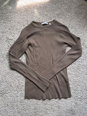 Helmut Lang Brown Taupe Ribbed Knit Slim Cotton LS Shirt size Large